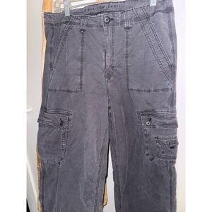 American Eagle Sz 14 Black Cargo Baggy Jogger Wide Leg Stretch Paratrooper Pants